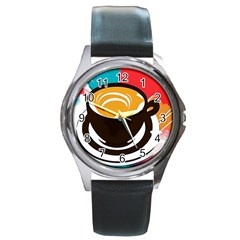 Coffee Tea Cappuccino Round Metal Watch by uniart180623