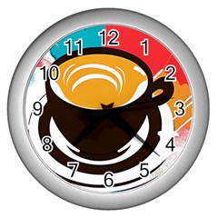 Coffee Tea Cappuccino Wall Clock (silver) by uniart180623