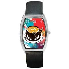 Coffee Tea Cappuccino Barrel Style Metal Watch by uniart180623