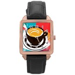 Coffee Tea Cappuccino Rose Gold Leather Watch  Front