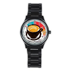 Coffee Tea Cappuccino Stainless Steel Round Watch by uniart180623