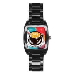 Coffee Tea Cappuccino Stainless Steel Barrel Watch by uniart180623