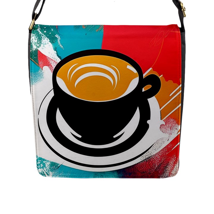 Coffee Tea Cappuccino Flap Closure Messenger Bag (L)