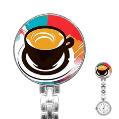 Coffee Tea Cappuccino Stainless Steel Nurses Watch by uniart180623