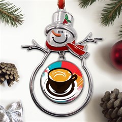 Coffee Tea Cappuccino Metal Snowman Ornament by uniart180623