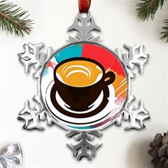 Coffee Tea Cappuccino Metal Small Snowflake Ornament by uniart180623