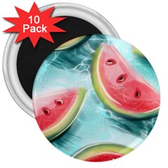 Watermelon Fruit Juicy Summer Heat 3  Magnets (10 Pack)  by uniart180623