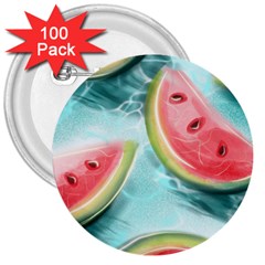 Watermelon Fruit Juicy Summer Heat 3  Buttons (100 Pack)  by uniart180623