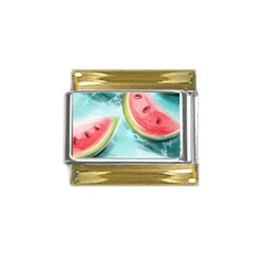 Watermelon Fruit Juicy Summer Heat Gold Trim Italian Charm (9mm) by uniart180623