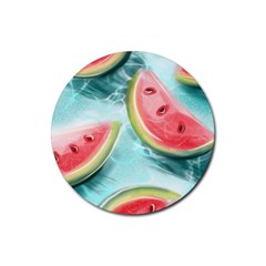 Watermelon Fruit Juicy Summer Heat Rubber Coaster (round) by uniart180623