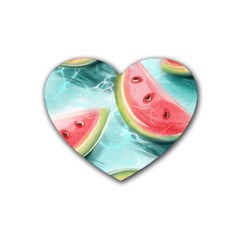 Watermelon Fruit Juicy Summer Heat Rubber Coaster (heart) by uniart180623