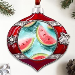 Watermelon Fruit Juicy Summer Heat Metal Snowflake And Bell Red Ornament by uniart180623