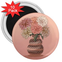 Flowers Vase Rose Plant Vintage 3  Magnets (10 Pack)  by uniart180623