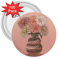 Flowers Vase Rose Plant Vintage 3  Buttons (100 Pack)  by uniart180623