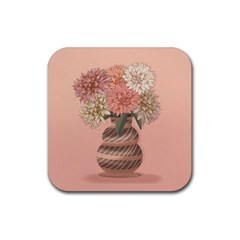 Flowers Vase Rose Plant Vintage Rubber Coaster (square) by uniart180623