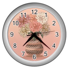 Flowers Vase Rose Plant Vintage Wall Clock (silver) by uniart180623