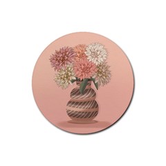 Flowers Vase Rose Plant Vintage Rubber Coaster (round) by uniart180623