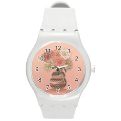 Flowers Vase Rose Plant Vintage Round Plastic Sport Watch (m) by uniart180623