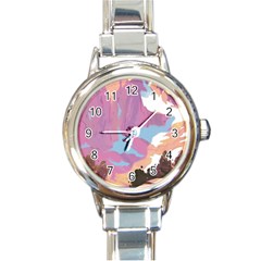 Pink Mountains Grand Canyon Psychedelic Mountain Round Italian Charm Watch by uniart180623