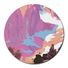 Pink Mountains Grand Canyon Psychedelic Mountain Round Mousepad by uniart180623