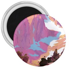 Pink Mountains Grand Canyon Psychedelic Mountain 3  Magnets by uniart180623