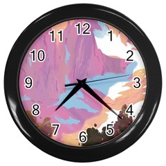 Pink Mountains Grand Canyon Psychedelic Mountain Wall Clock (black) by uniart180623