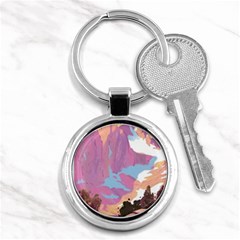 Pink Mountains Grand Canyon Psychedelic Mountain Key Chain (round) by uniart180623