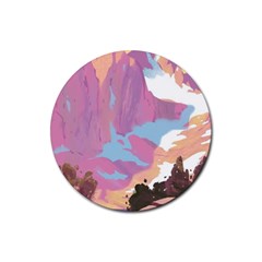 Pink Mountains Grand Canyon Psychedelic Mountain Rubber Coaster (round) by uniart180623