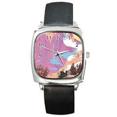 Pink Mountains Grand Canyon Psychedelic Mountain Square Metal Watch by uniart180623