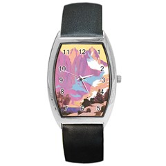 Pink Mountains Grand Canyon Psychedelic Mountain Barrel Style Metal Watch by uniart180623