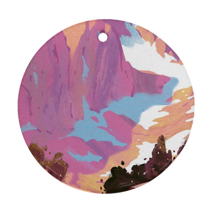 Pink Mountains Grand Canyon Psychedelic Mountain Round Ornament (Two Sides)