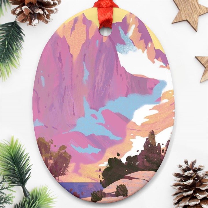 Pink Mountains Grand Canyon Psychedelic Mountain Oval Ornament (Two Sides)