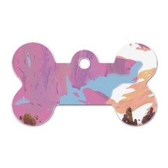 Pink Mountains Grand Canyon Psychedelic Mountain Dog Tag Bone (two Sides) by uniart180623