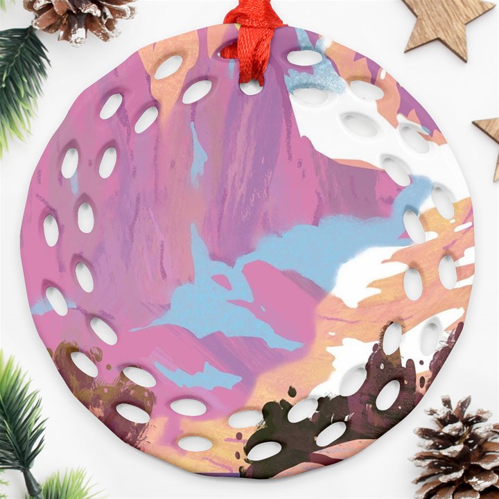 Pink Mountains Grand Canyon Psychedelic Mountain Round Filigree Ornament (Two Sides)