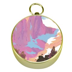 Pink Mountains Grand Canyon Psychedelic Mountain Gold Compasses by uniart180623