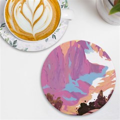 Pink Mountains Grand Canyon Psychedelic Mountain Uv Print Round Tile Coaster by uniart180623