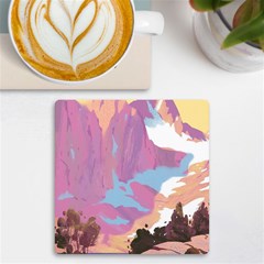 Pink Mountains Grand Canyon Psychedelic Mountain Uv Print Square Tile Coaster  by uniart180623