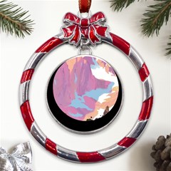 Pink Mountains Grand Canyon Psychedelic Mountain Metal Red Ribbon Round Ornament