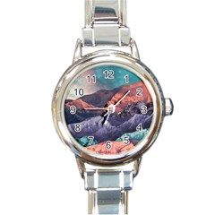 Adventure Psychedelic Mountain Round Italian Charm Watch by uniart180623