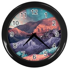 Adventure Psychedelic Mountain Wall Clock (black) by uniart180623