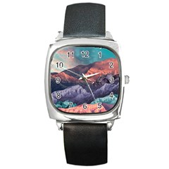 Adventure Psychedelic Mountain Square Metal Watch by uniart180623