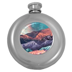 Adventure Psychedelic Mountain Round Hip Flask (5 Oz) by uniart180623