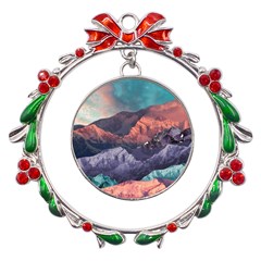 Adventure Psychedelic Mountain Metal X mas Wreath Ribbon Ornament