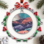 Adventure Psychedelic Mountain Metal X mas Wreath Ribbon Ornament Front