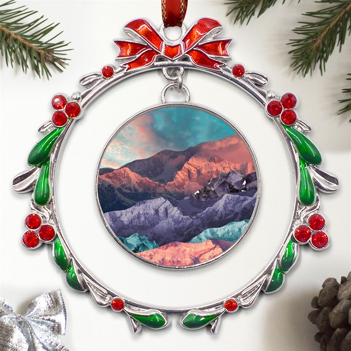 Adventure Psychedelic Mountain Metal X mas Wreath Ribbon Ornament