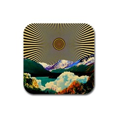 Surreal Art Psychadelic Mountain Rubber Square Coaster (4 Pack) by uniart180623