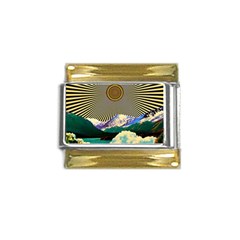 Surreal Art Psychadelic Mountain Gold Trim Italian Charm (9mm) by uniart180623