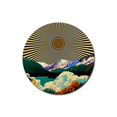 Surreal Art Psychadelic Mountain Rubber Round Coaster (4 Pack) by uniart180623