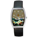 Surreal Art Psychadelic Mountain Barrel Style Metal Watch Front