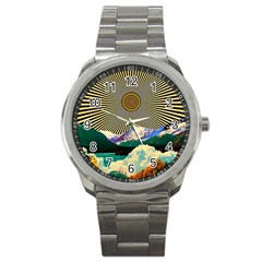 Surreal Art Psychadelic Mountain Sport Metal Watch by uniart180623